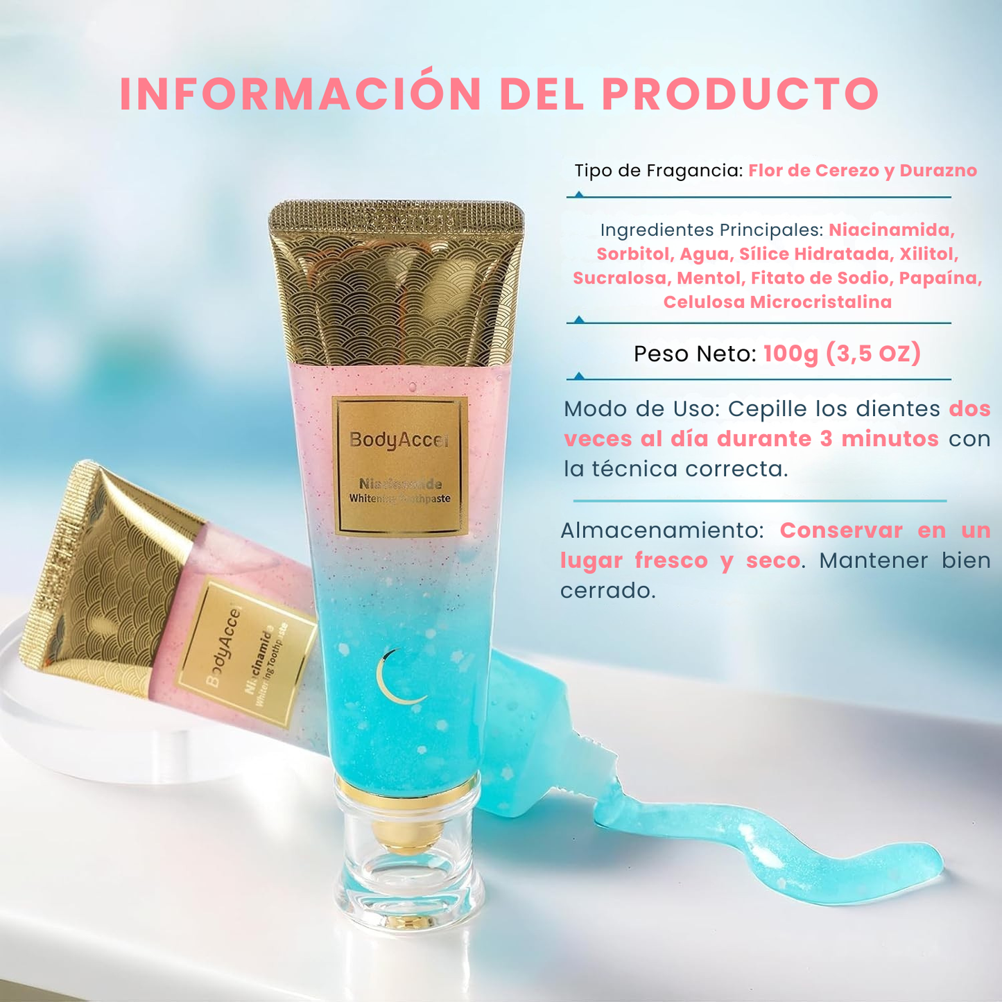 BodyAccel Pasta Blanqueadora Natural – Fórmula Suave con Niacinamida